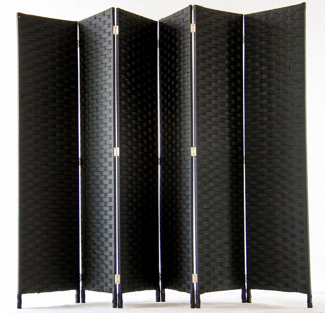 Paravent de 6 pans tressé noir grand format cloison amovible de salon