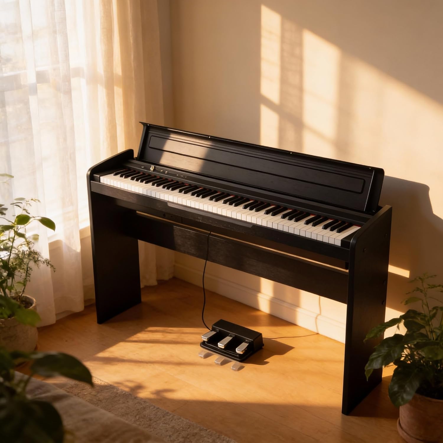 Korg LP-180 Digital Piano - Black Bundle with Furniture Bench, Instructional Book, Austin Bazaar Instructional DVD, and Polishing Cloth