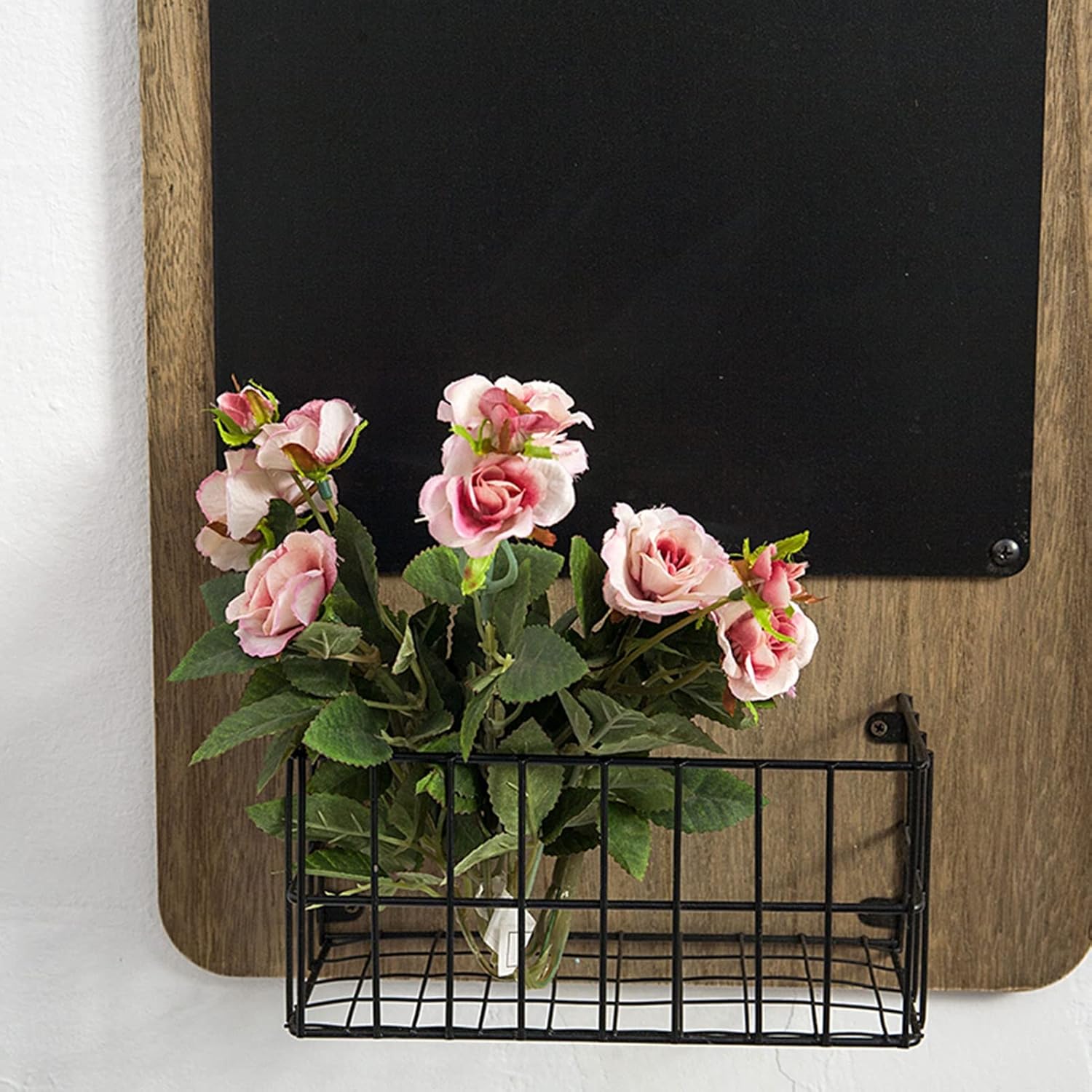Hanging Chalkboard Sign with Metal Basket,Decorative Chalk Message Board,Wall Decoation,for Kitchen,Entryway,Wedding,Cafe (Color : Dark Colored)