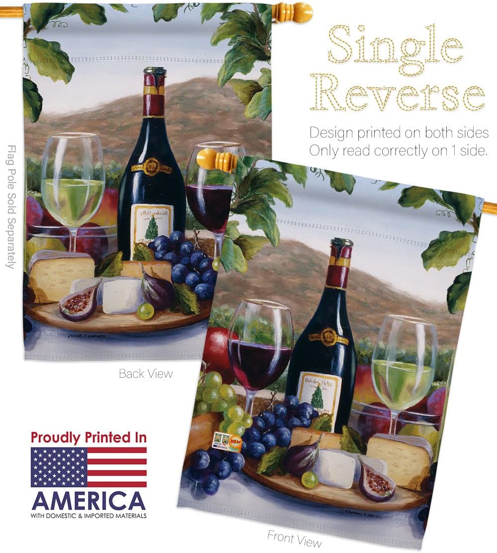 Red White Wine House Flag Beverages Drink Fruits Cheese Sangria Rose Dessert Sparkling Small Decorative Gift Yard Banner Made In USA 28 X 40
