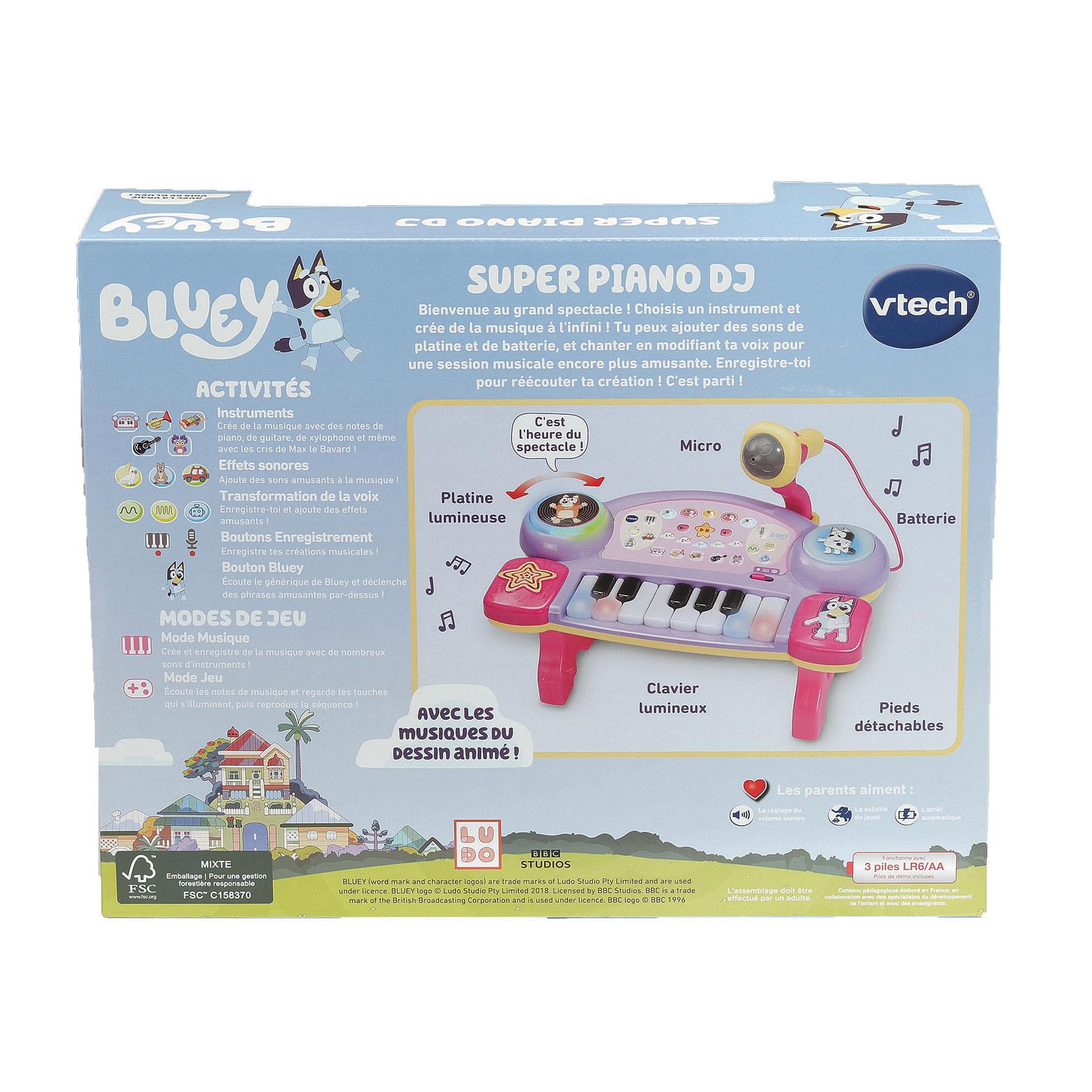 VTech Super Piano DJ Bluey, Piano Lumineux Enfant dès 3 Ans
