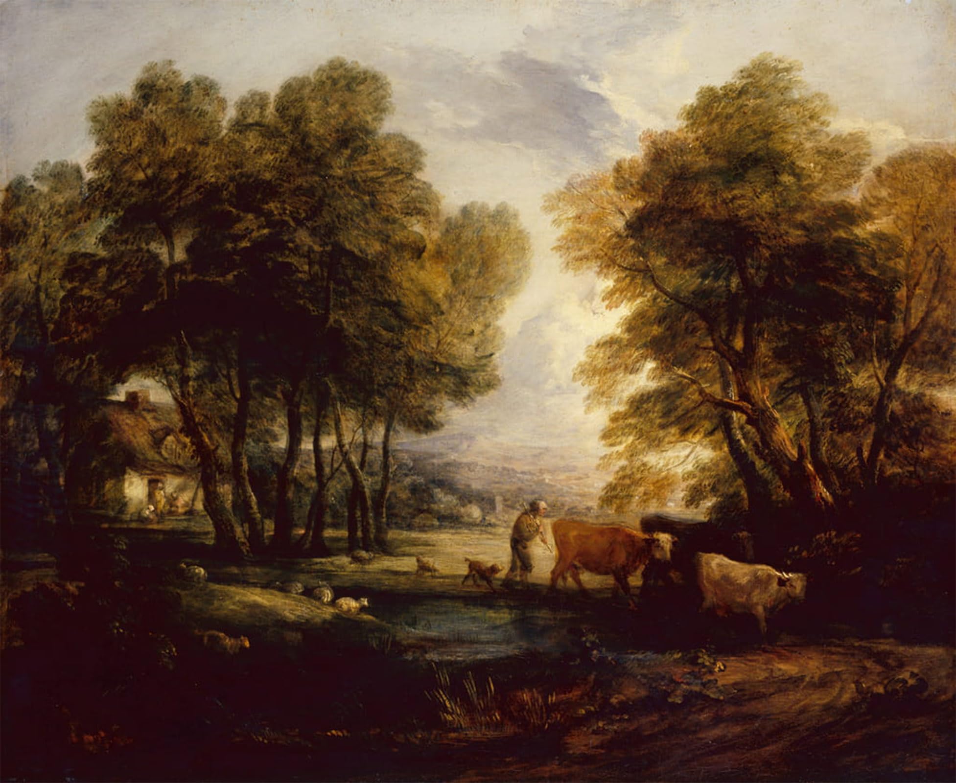 ARTXLXXBN Famous Prints Artwork Pictures Poster Painting Art a Wooded Landscape with Herdsman Cows and Sheep Near a Pool by Gainsborough Artwork Landscape Pictures for Home Decor 60x90cm