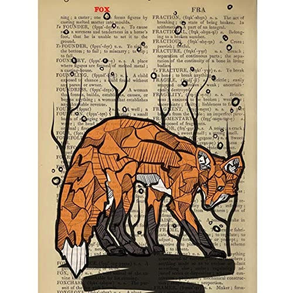 Wee Blue Coo Upcycle Dictionary Fox Unframed Art Print Poster Wall Decor 12X16 Inch