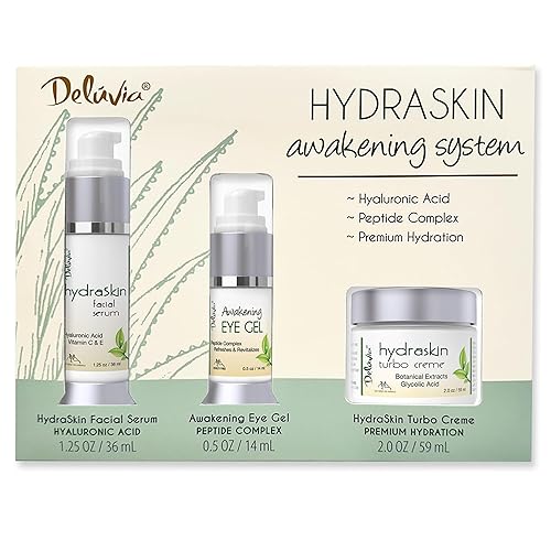 Miniatura 1 de Deluvia HydraSkin - Sistema de despertar para el cuidado de la piel gel de ojos suero facial crema de noche con ácido hialurónico botánico AHA suero