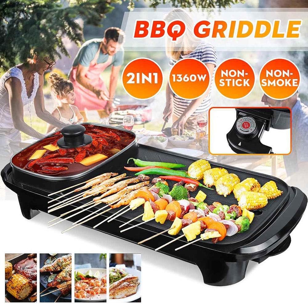 2in1 Electric Griddles Hot Pot Non-stick Electric Grill Indoor Baking Flat Pan Hotpot Smokeless Grill BBQ Flat Griddle