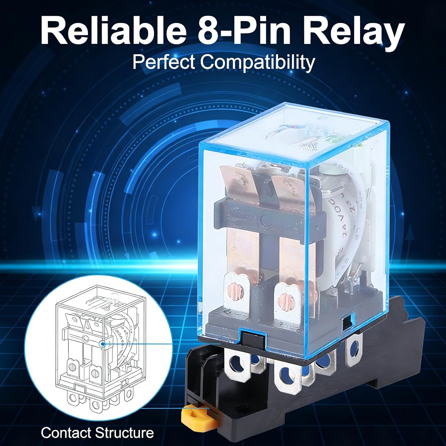 8 Pin Relay Base Set with LY2NJ Coil, DC 24V, 10 Pieces - Durable Electronic Component, High Operating Frequency, Easy Installation for Control Circuits