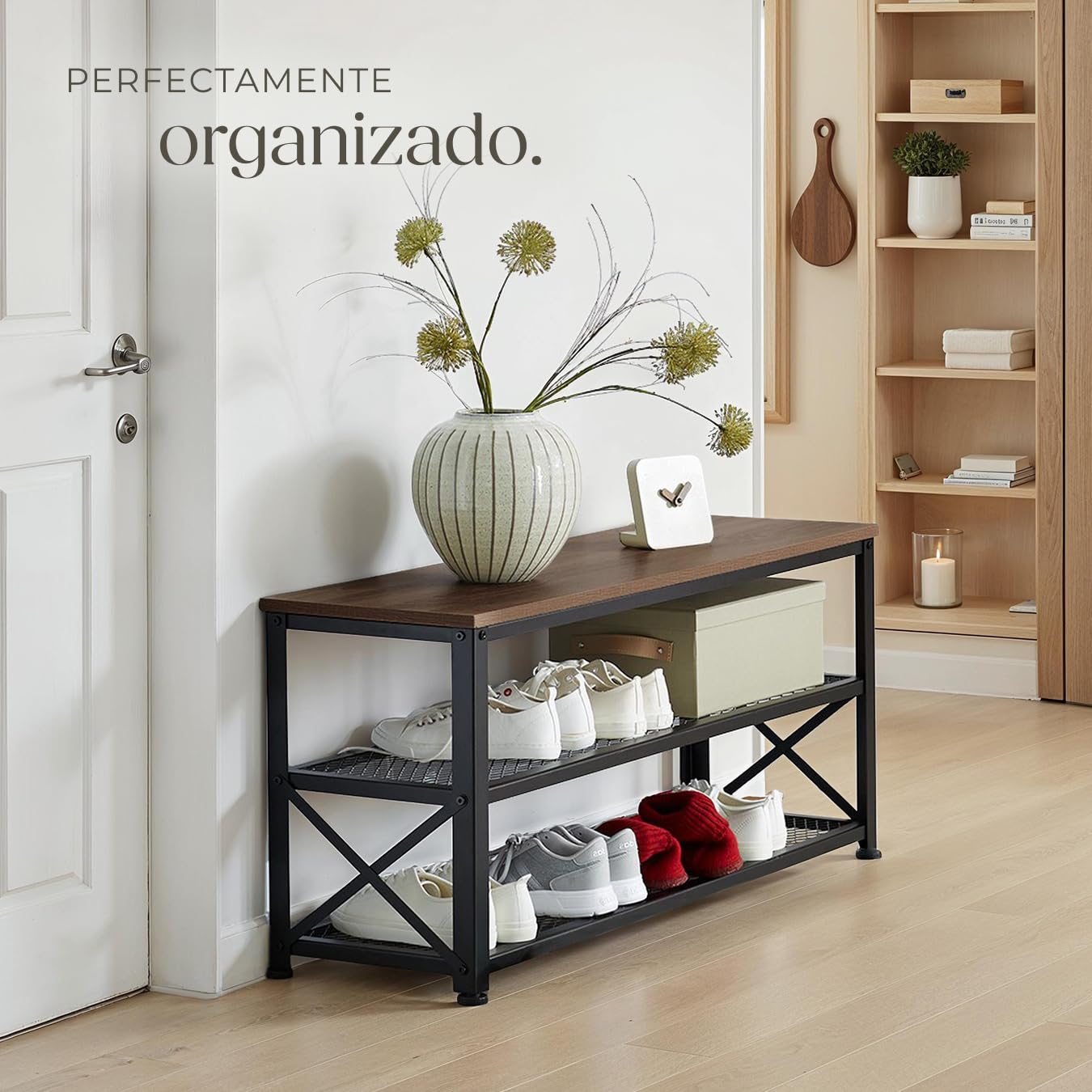 TecTake® Zapatero Madera, Zapatero Entrada Recibidor, Estanteria, Organizador Zapatos,Recibidores de Entrada, Mueble Recibidor, Muebles - 101 x 30,5 x 45,5 cm Madera Industrial Oscura, Rústica