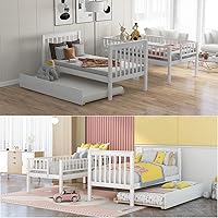 Vista 11 de Harper & Bright Designs Litera de tamaño matrimonial sobre matrimonial con 3 cajones, litera de madera maciza con almacenamiento y riel