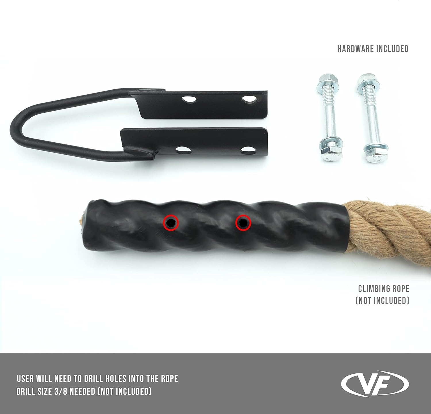 Valor Fitness Heavy-Duty Rope Clamp for 1.5” Climbing Rope – Secure Steel Mount, 750 lb Capacity - Compatible With Carabiner (Not Included) for Home Gym & Obstacle Training