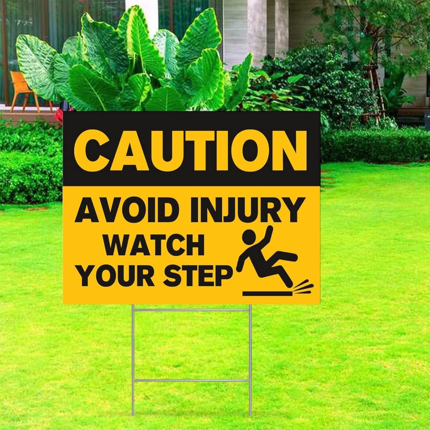 Caution Avoid Injury Watch Your Step Corrugated Plastic Decorative Yard Sign with Metal H-Stakes Farmhouse Street Notice Warning Yard Signs for Outside Patio Garden Lawn Decor 18x24 Inch