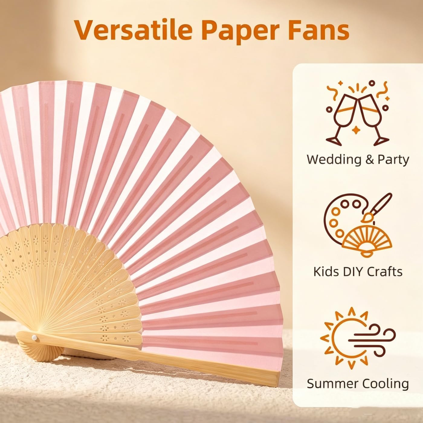 Paper Hand Fans, 8.3 Inch Foldable Handheld Fans for Wedding Favors, Party Decorations, Bridal Shower, Baby Shower, Summer Cooling, Decoration Fan (Pink-12pcs) image 4