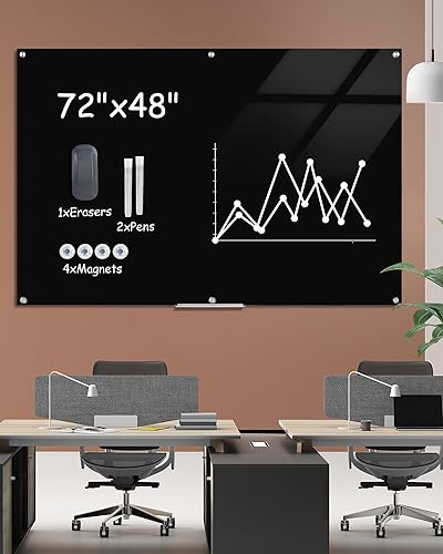 Miniatura 2 de Mifuro Pizarra magnética de cristal, 72 x 48 pulgadas, para pared, sin marco, pizarra de borrado en seco para oficina, hogar y escuela, color negro