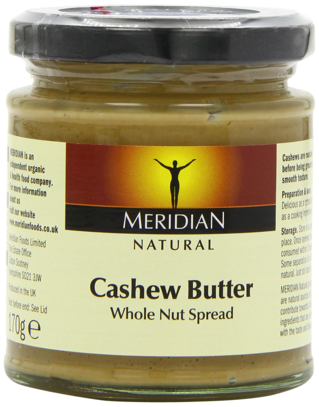 Meridian Natural Cashew Butter Whole Nut Spread 170 g (Pack of 3)