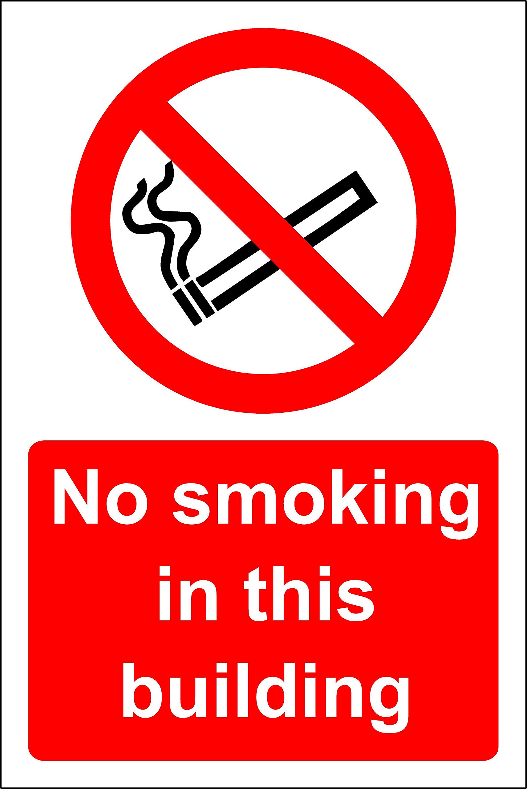 No smoking in this building Safety sign - 1.2mm Rigid plastic 300mm x 200mm