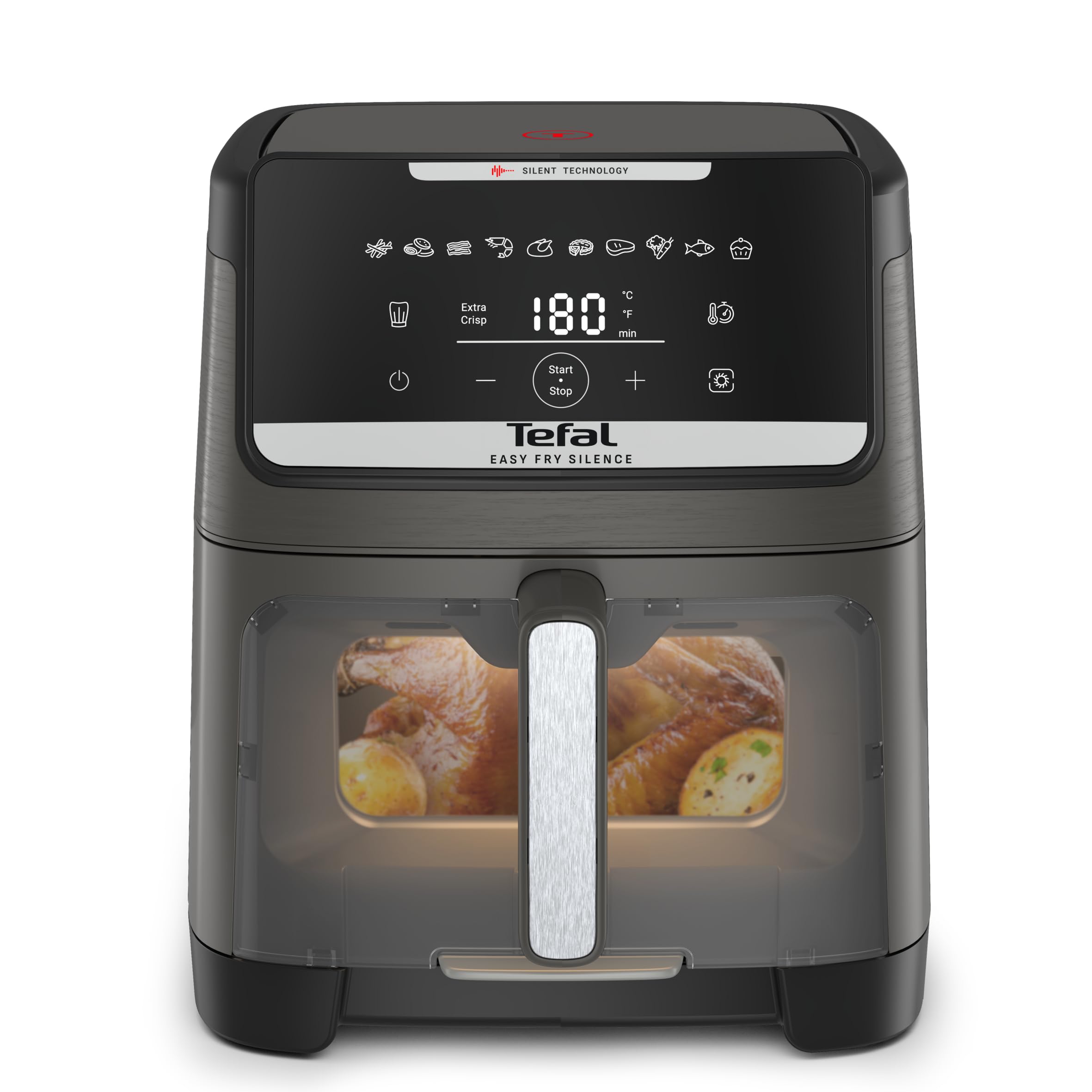 Tefal EY846H Easy Fry Silence 7L, Cicha i Kompaktowa Frytownica Beztłuszczowa, Do 8 Osób, Odpinany Przedni Panel, Okienko Podglądu