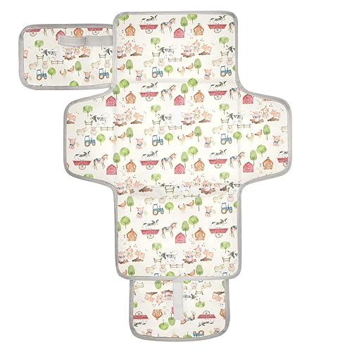Cambiador portátil para bebé, cambiador de pañales impermeable con animales de granja, cambiador de pañales con almohada incorporada, regalo de