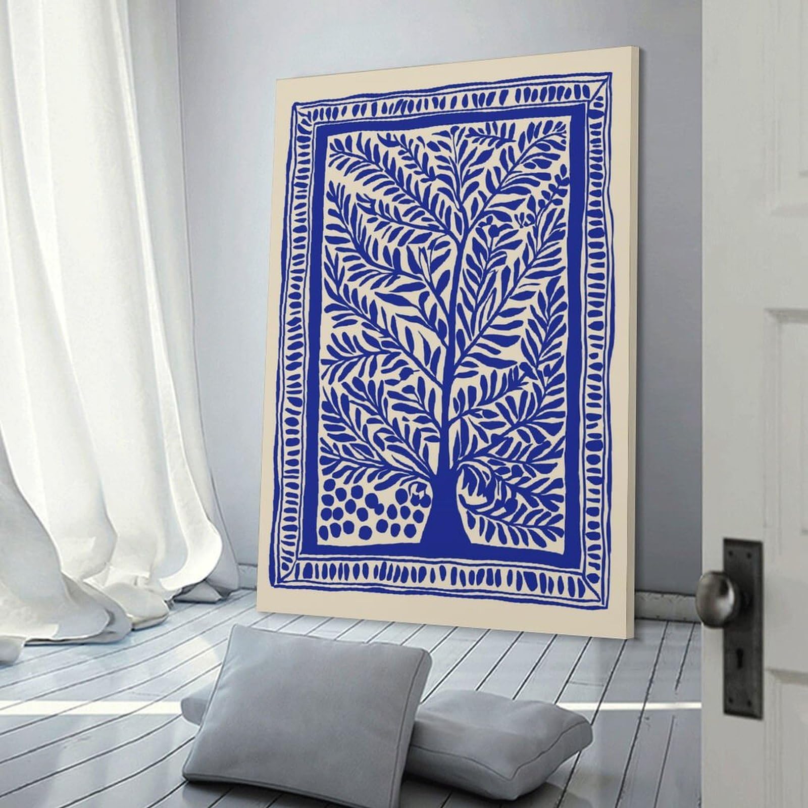 Junmoney Room Decor Wall Art Blue Tree of Life with Border, 24x36inch(60x90cm), for Gallery Wall Layouts in Home Or Office, Home Wall Art for Statement Displays