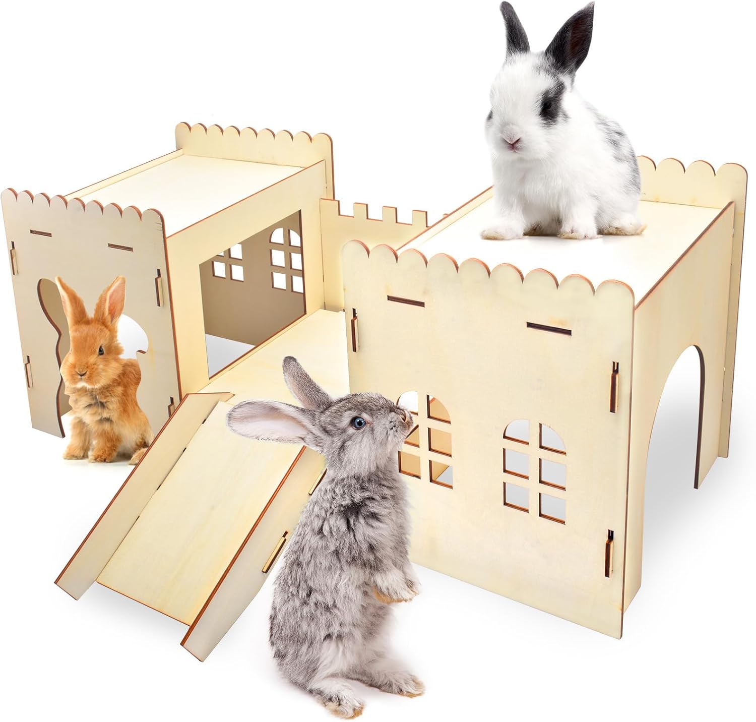 ERKOON Large Rabbit Houses Rabbit Castles Wooden Bunny