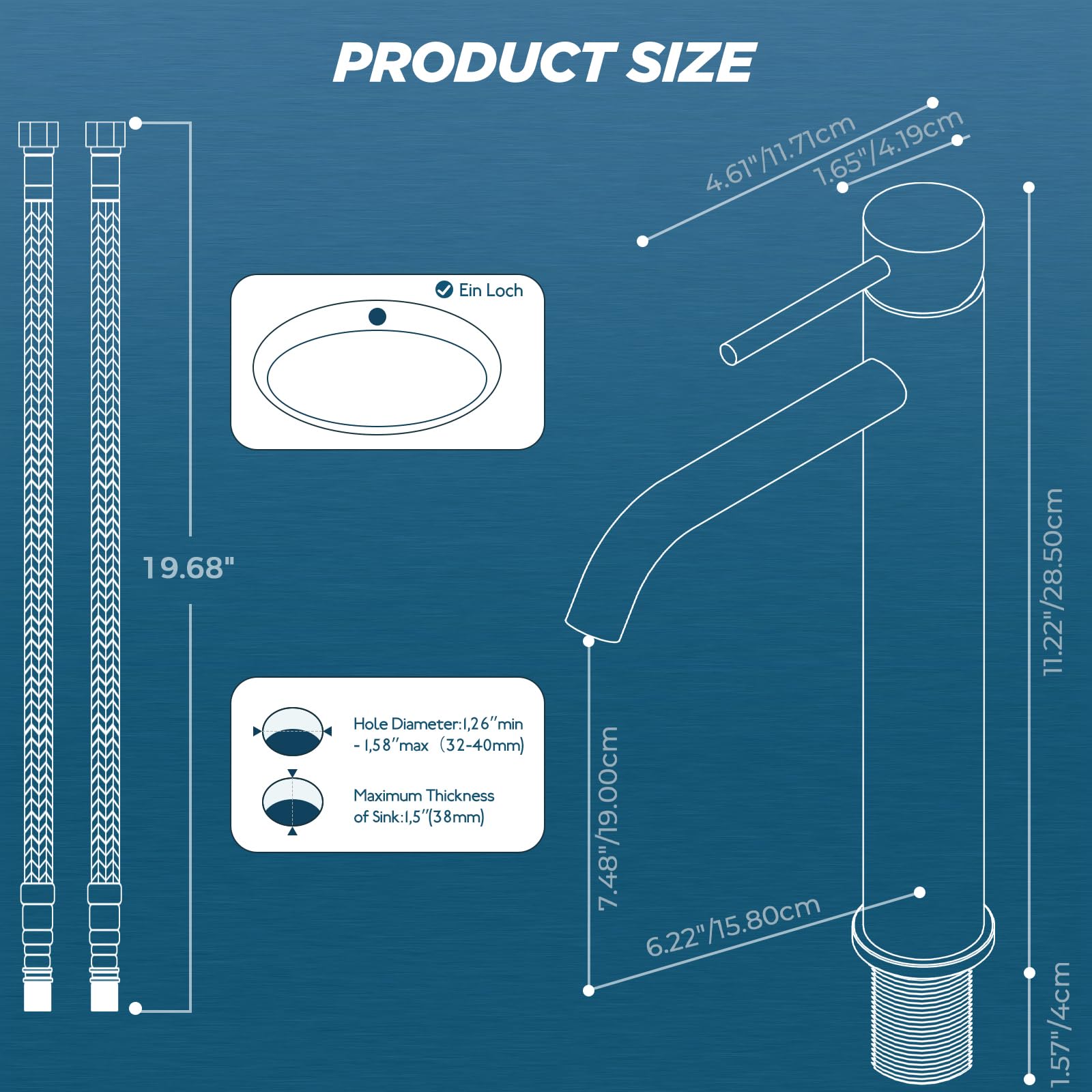 Forious Rubinetto per il Bagno, Miscelatore per il Lavabo Alto con Altezza del Beccuccio di 190 MM, Finitura Cromata e Miscelatore Monocomando per il Lavabo in Bagno, WC per Ospiti