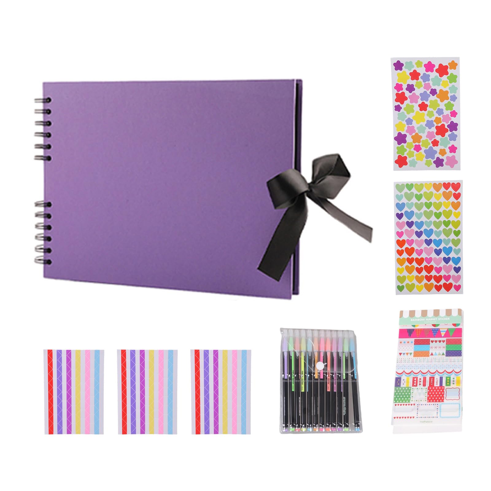 Book with 80 Pages and Accssories Scrapbooking Photo Album Ribbon Wedding Guest Book for Creative Projects Photo Album