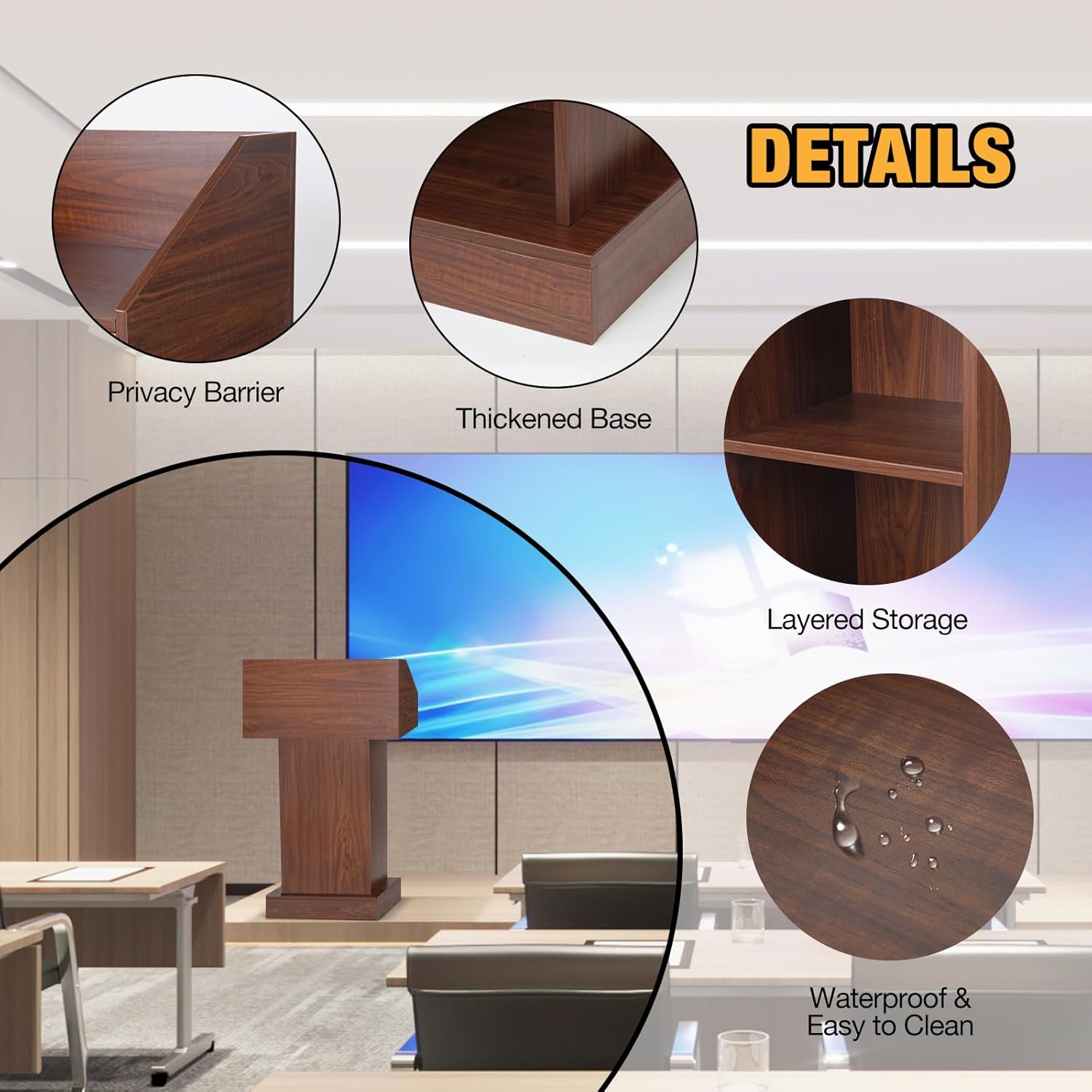 Wood Podium, Floor Standing Podium Speaking Lectern Stand, Portable Podium Stand with Storage, Wooden Podium Pulpit for Churches Classroom Office