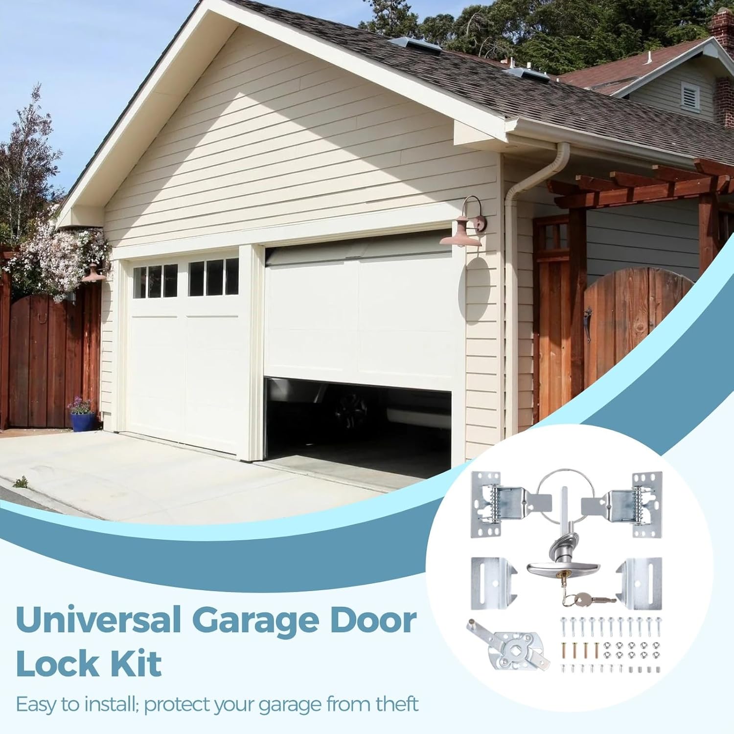 with Two Keys, Garage Door T-Handle Lock, Universal Garage Door Lock Kit, Overhead Garage Door Lock Assembly Set, Stainless Steel Garage Door Security Lock Kit, Garage Door Lock Kit