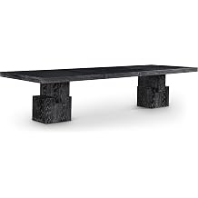 Meridian Furniture 722Black-T Anzio Collection Mid-Century Modern Dining Table with a Rich Black Finish with White in The Grooves and Oak Veneer on MDF Top and Base, 96-144" W x 48" D x 31" H, Black