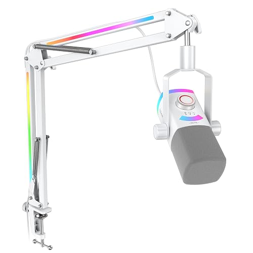 FIFINE AM8PROTW Streaming Microphone Kit for Gaming, XLR/USB Dynamic Mic | PC Microphone with RGB Boom Arm Stand, Mute Tap, 3-in-1 Volume Knob, Audio Balance, for Podcast Vocal, White - White