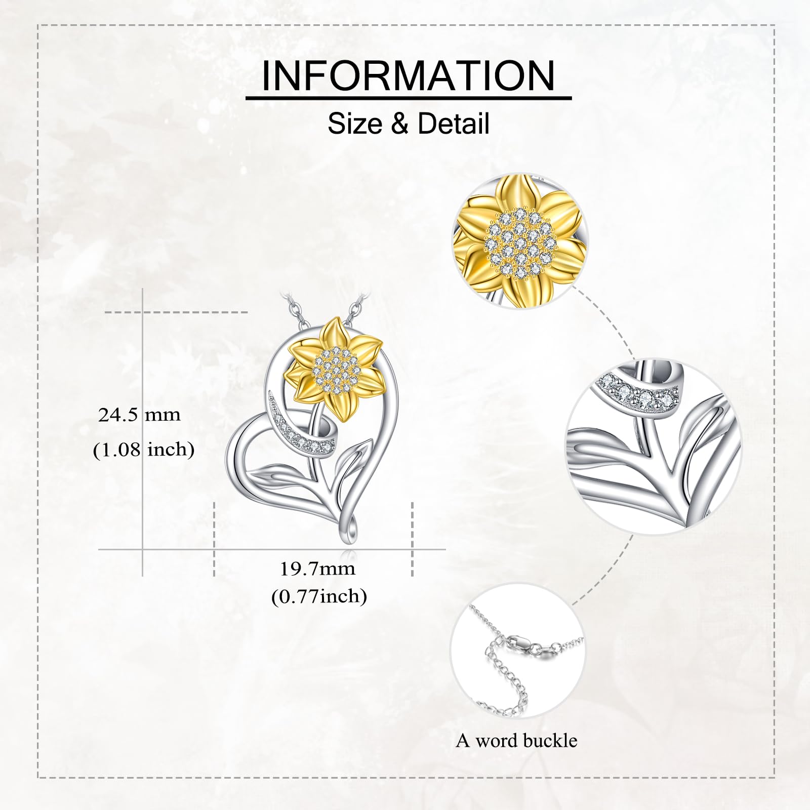 ONEFINITY Collar de girasol para mujer, plata de ley 925, colgante de girasol, joyas florales, regalos, Plata esterlina, No es una piedra preciosa