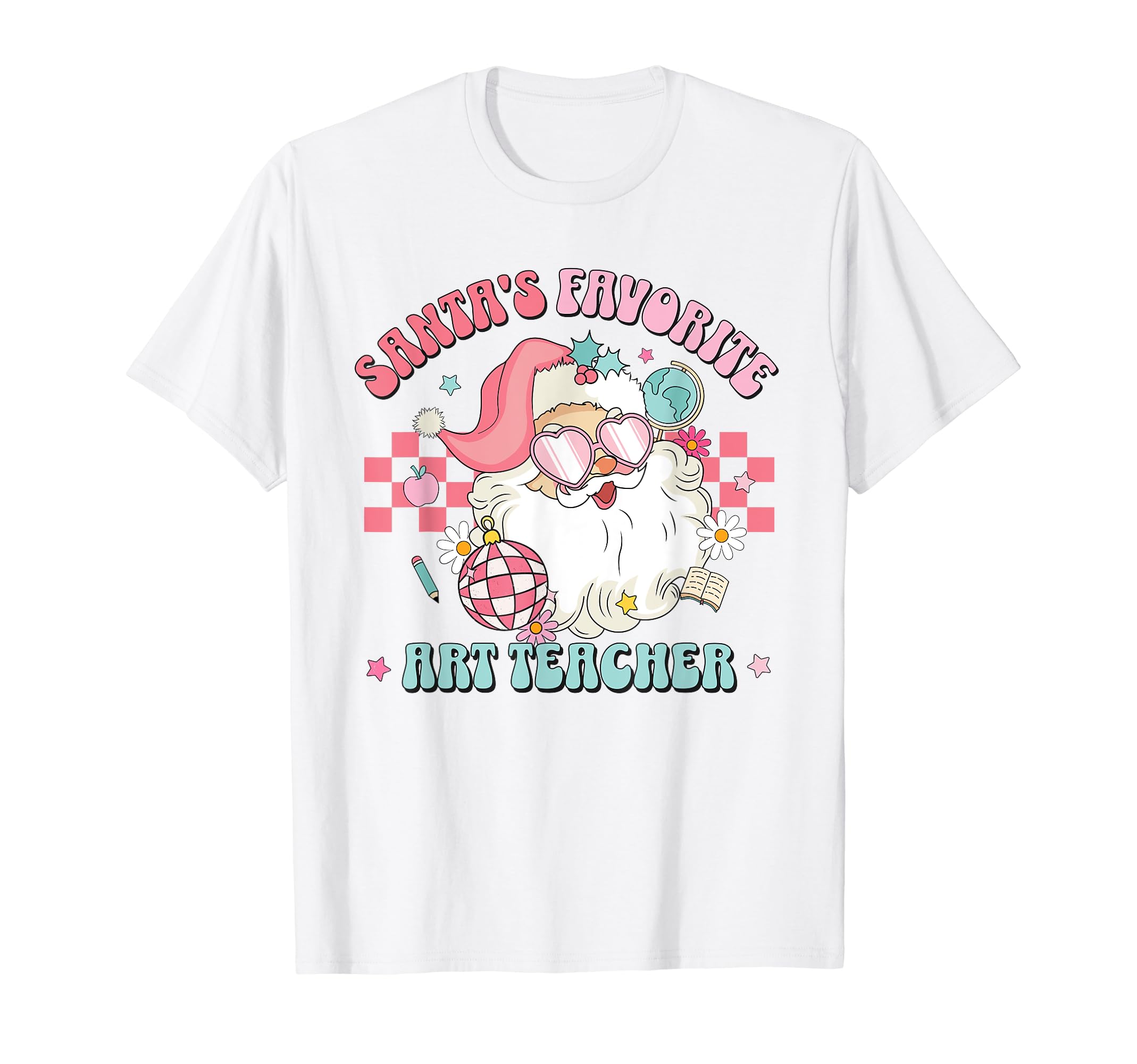 Retro Pink Christmas Santa's Favorite Art Teacher Artist T-Shirt