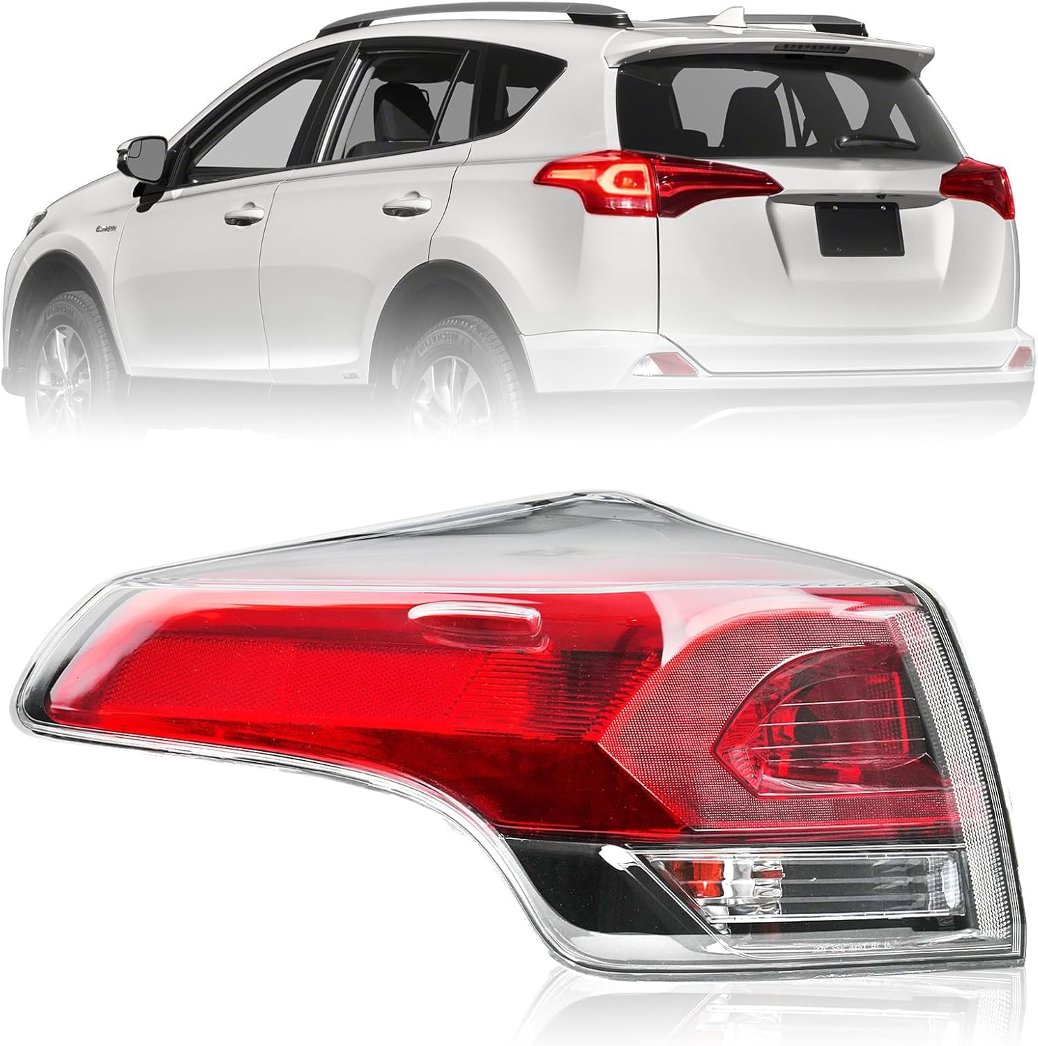 Left Outer Tail Light Assembly Compatible With 2016 2017 2018 Toyota RAV4,Rear Taillights Brake Lamps with Halogen Bulbs and Clear Lens Replaces 815500R061(Driver Side)