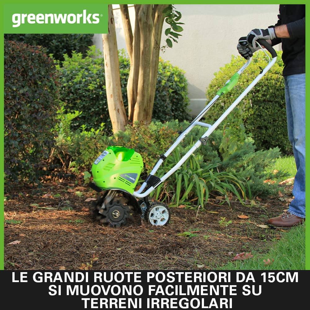 Greenworks G40TL - Motocoltivatore a Batteria, Motozappa con Fresa a Denti Anteriore, Larghezza di Lavoro 25cm, Profondità di Azione 13cm, SENZA Batteria 40V e Caricabatterie, Garanzia 3 Anni