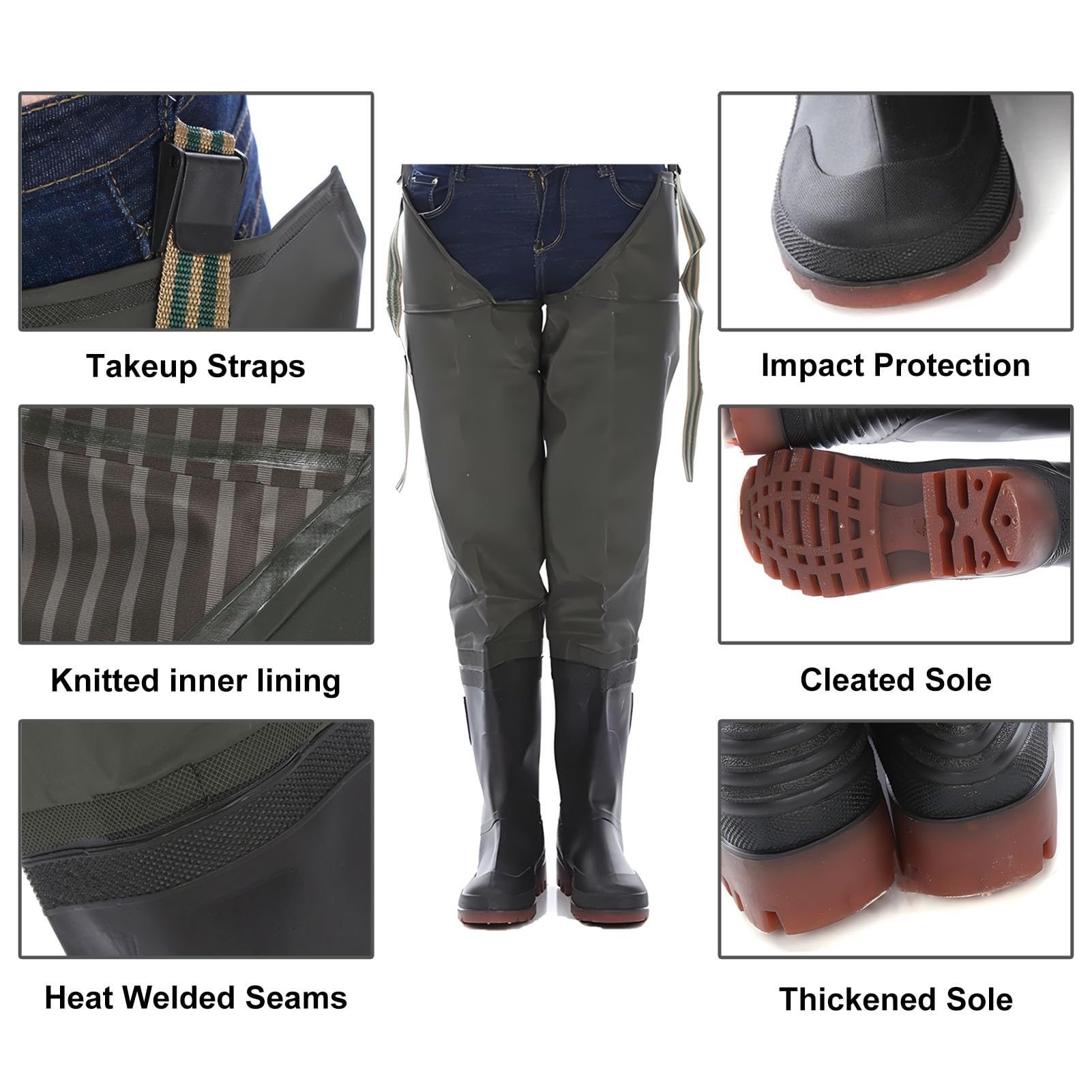 Waders Cuissardes De Hanche pour Hommes Et Femmes, BootfootWader De Pêche Isolé Et Imperméable, Bottes De Pataugeoire avec Semelle Extérieure À Crampons(42 EU)