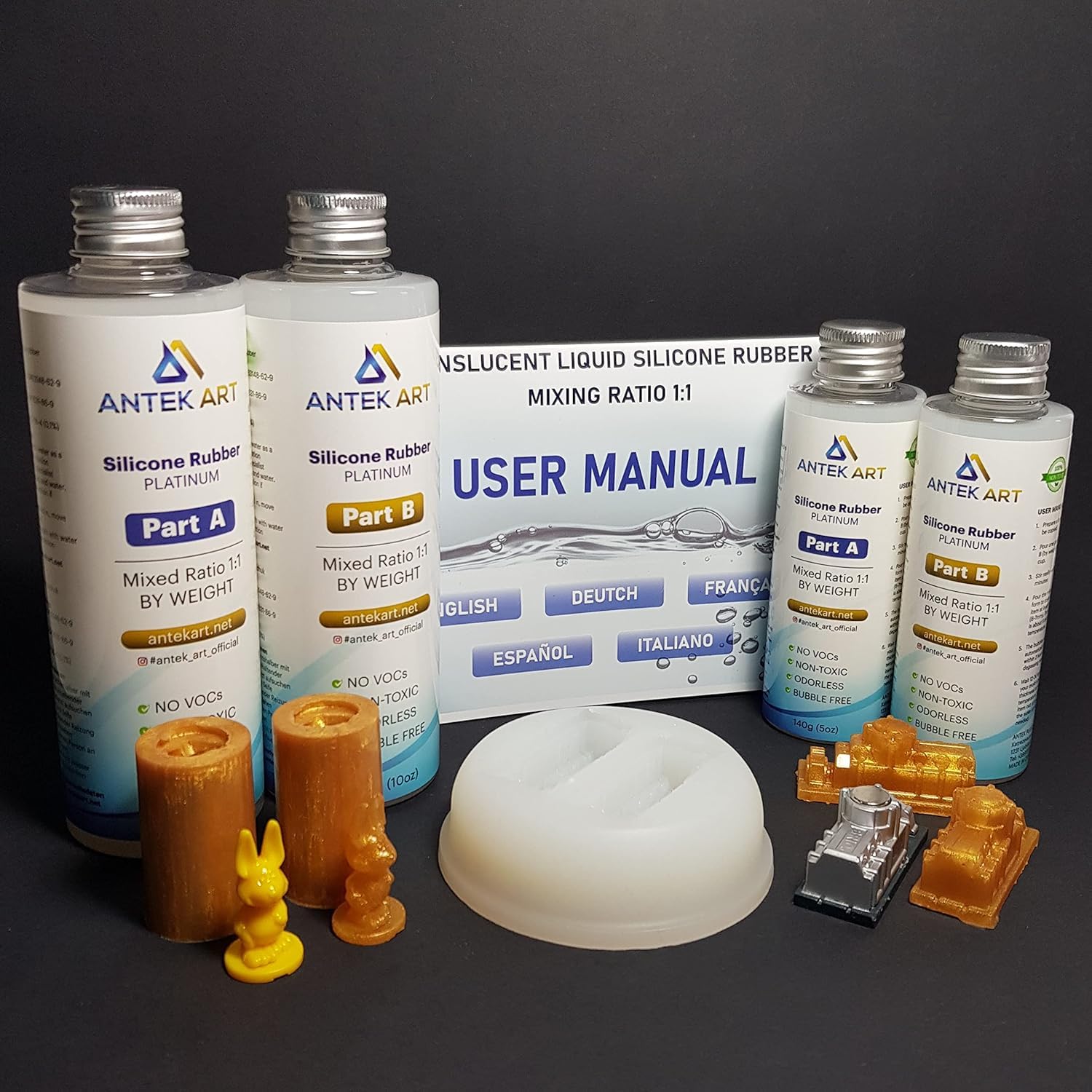 Stampo del Silicone che Fa il Kit - Gomma di Silicone Liquida Traslucida - Miscelazione 1:1 - Auto-degassante, Indurimento Veloce - Stampi della Resina, Colata, Gioielli, DIY (1100g Kit)