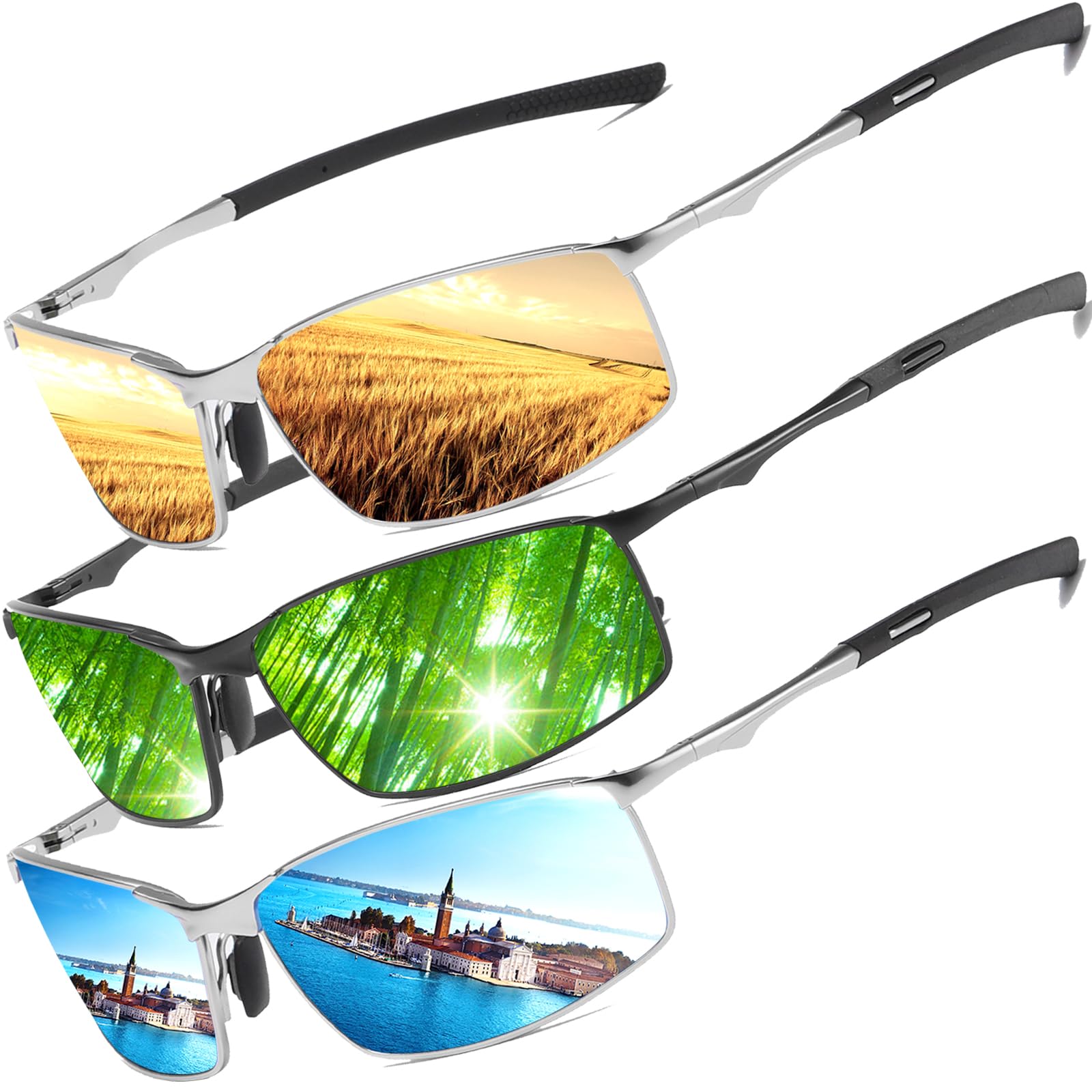 LEDING&BEST Polarisierte Pilotenbrille Sonnenbrille Herren Damen Freien Leichtgewicht Metallrahmen Angeln Golf Fahren Stilvoll Retro Flieger brille Cat 3 CE