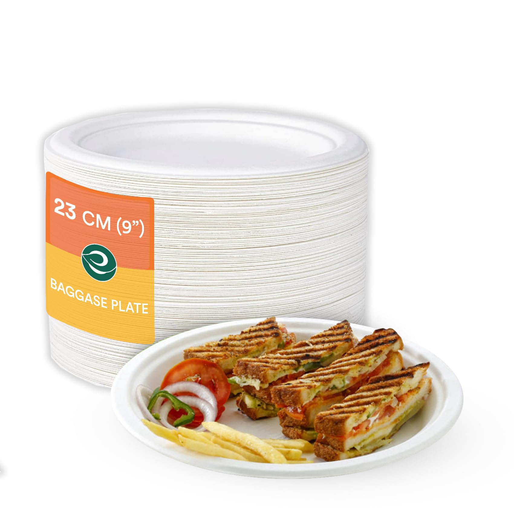 ECO SOUL [9 inch, 200 Pack Disposable Bagasse Plates | Eco-Friendly, Biodegradable, Sugarcane Paper Plates | for Serving Snacks | Birthday, Wedding & Party | Round, White (23 cm) (B0C2JH4X7B) Amazon Price History, Amazon Price Tracker