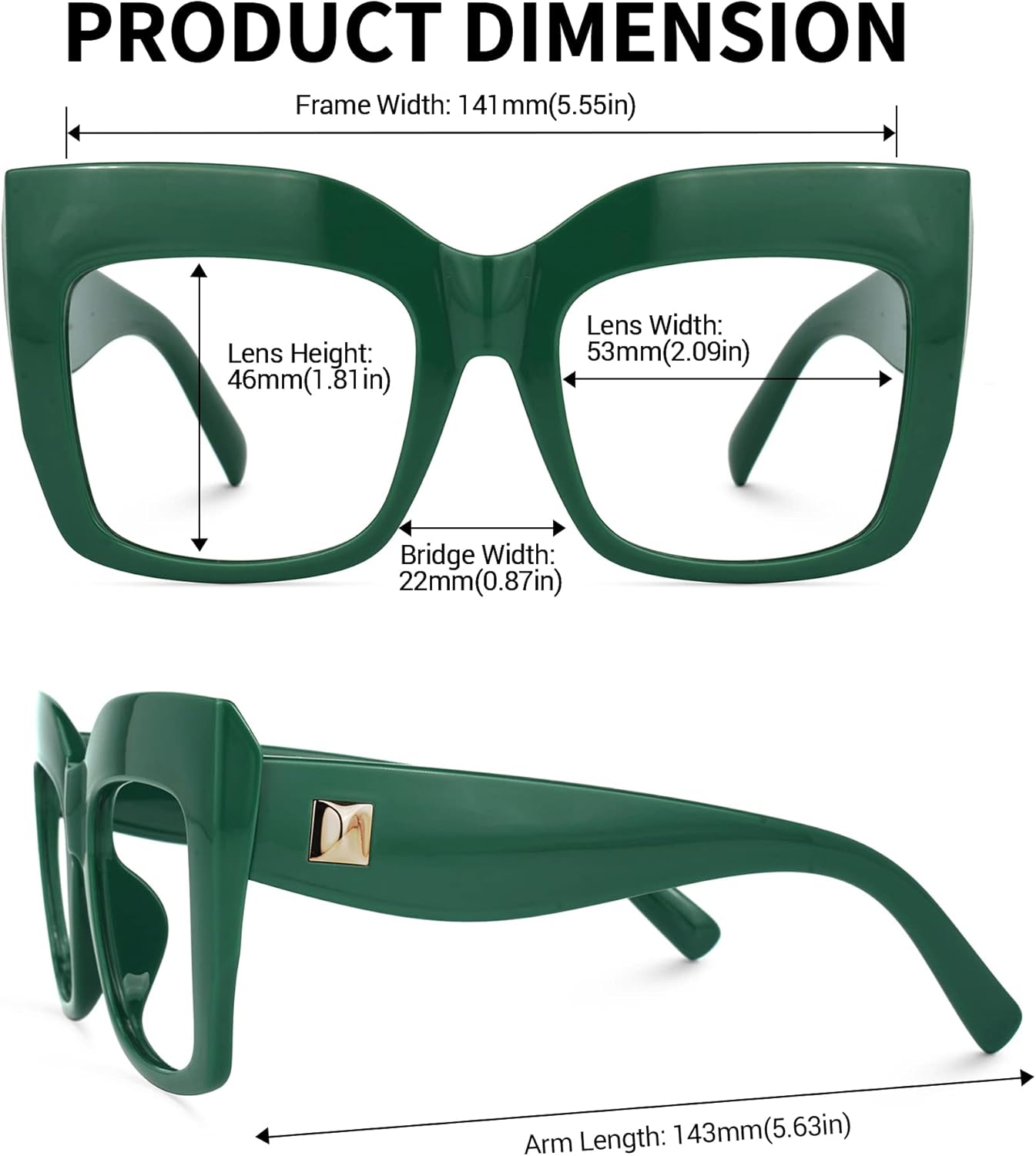 Zeelool Vintage Oversized Thick Cat Eye Glasses for Women with Non-prescription Clear Lens FP0668 - Image 5