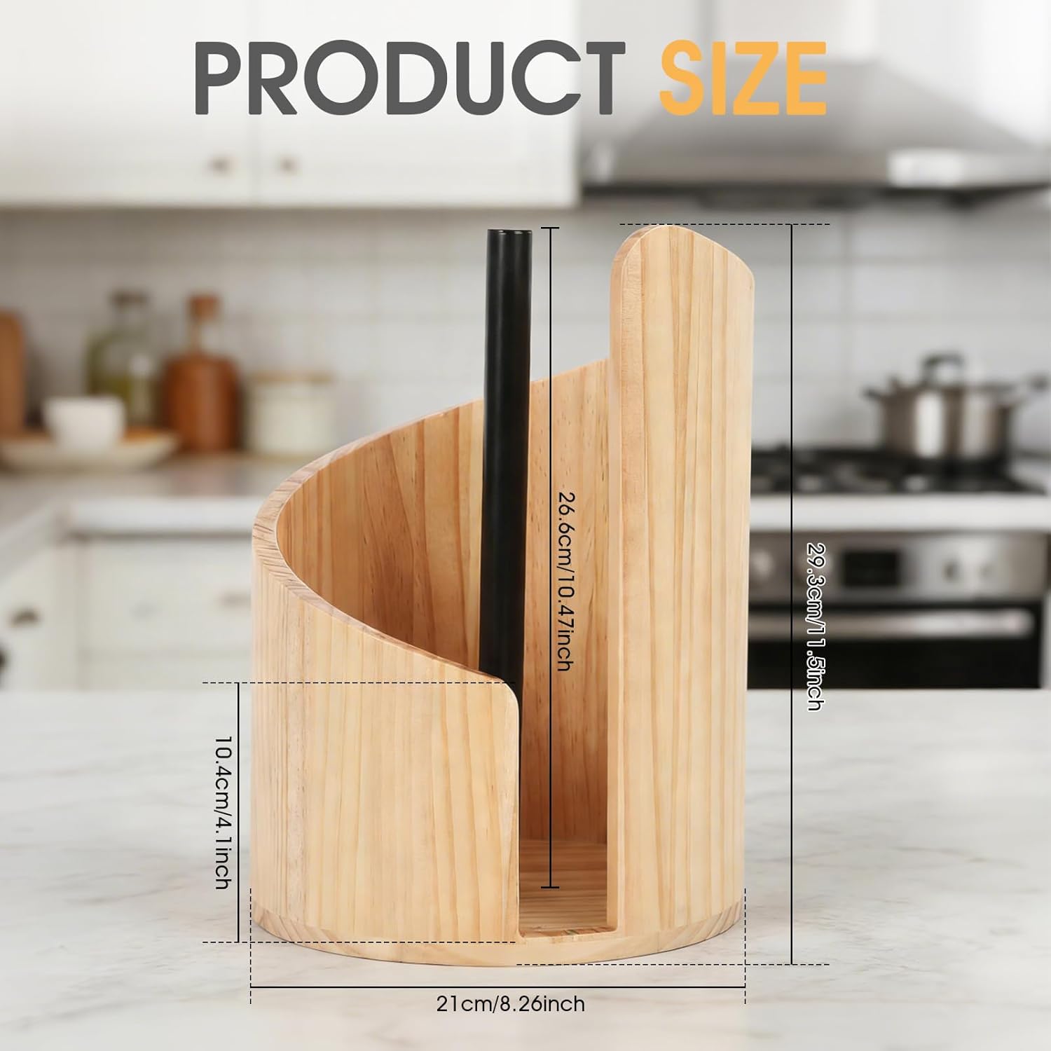 Mountain Paper Towel Holder Countertop, Natural Mango Wood Base with Iron Center Rod, Large Wooden Kitchen Paper Towel Holder, for Dining Table Home Decor, No Installation Required