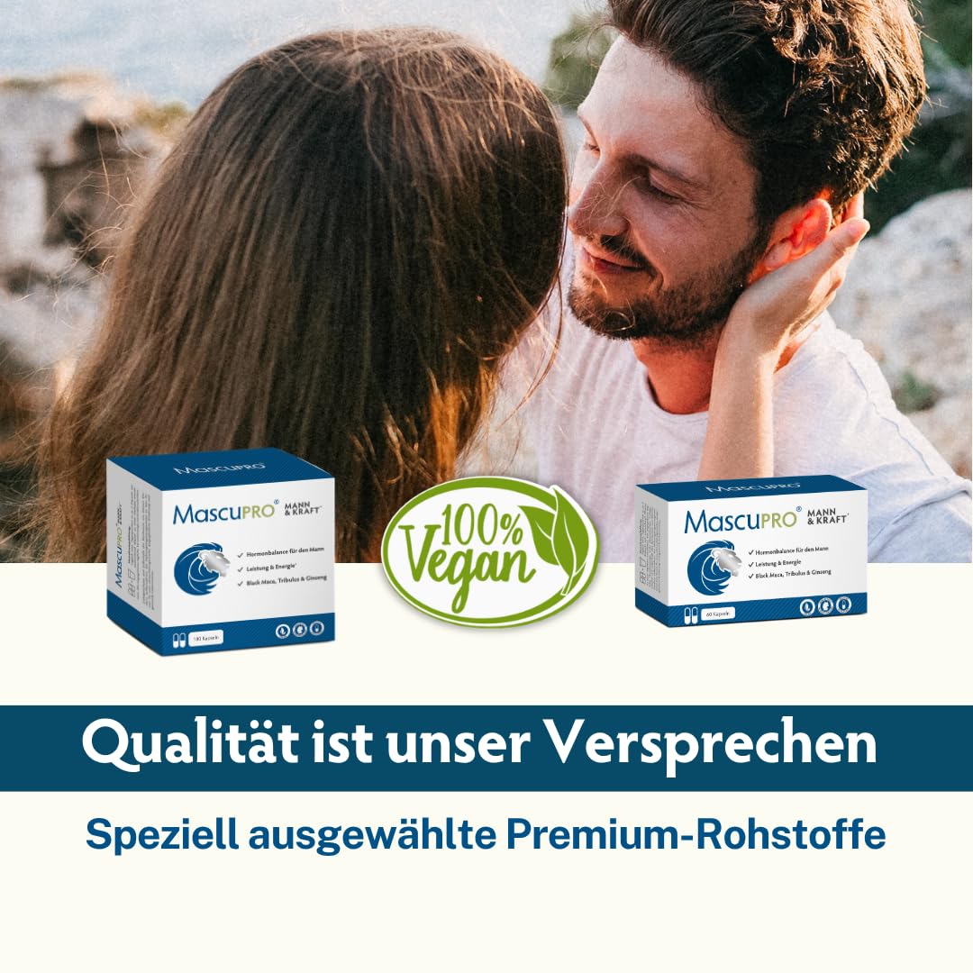 MascuPRO Mann & Kraft - Vorteilsbox für 3 Monate | Black Maca, Tribulus Terrestris, Bockshornklee, Cordyceps, Zink & Aminosäuren | vegan