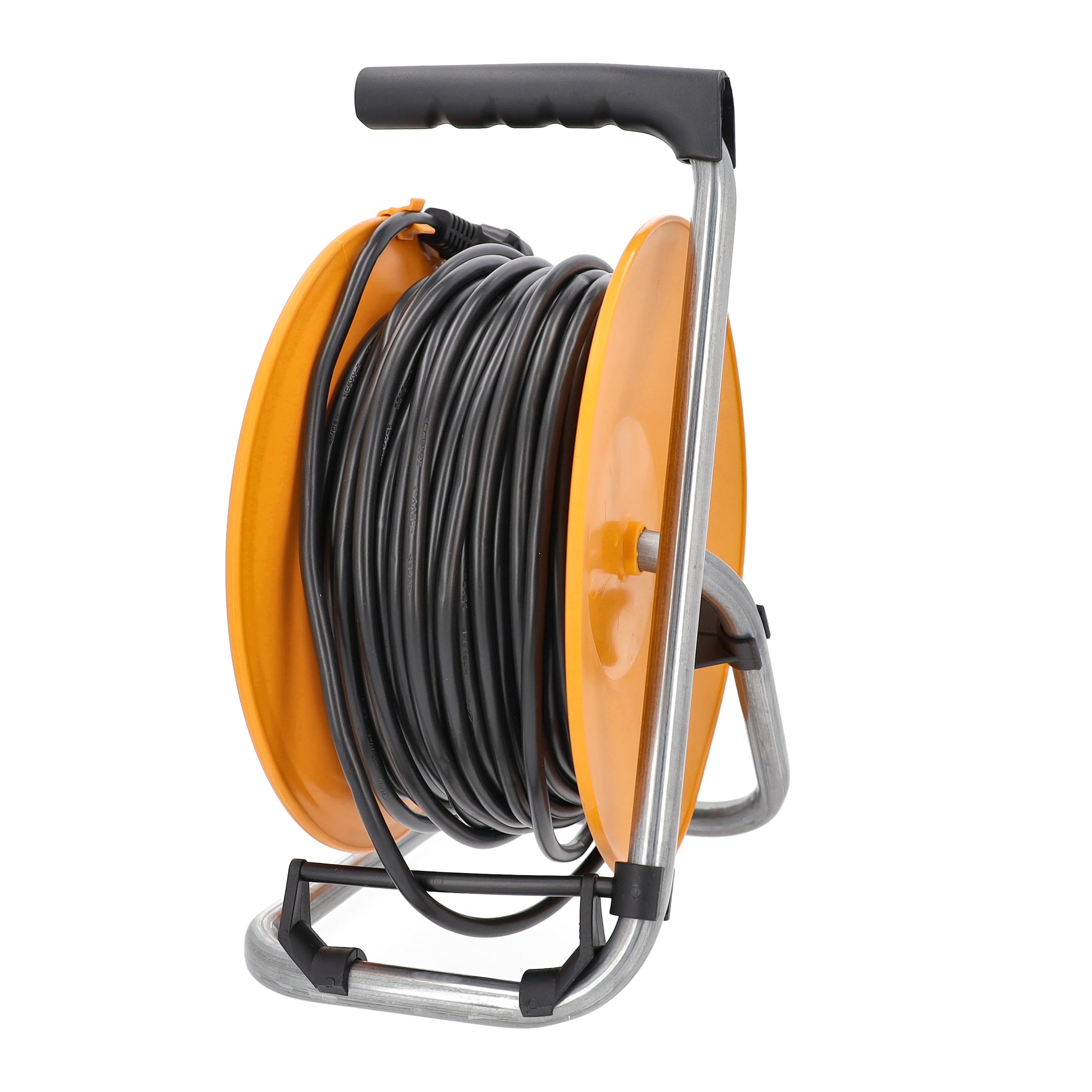 as - Schwabe Wąż kablowy 50 m, kabel przedłużający, 4 gniazda wpuszczane 230 V/16 A z wyjściem USB 5 V/2,1 A i wtyczka ochronna do kabla, IP44, pomarańczowy, wyprodukowany w Niemczech, 11481