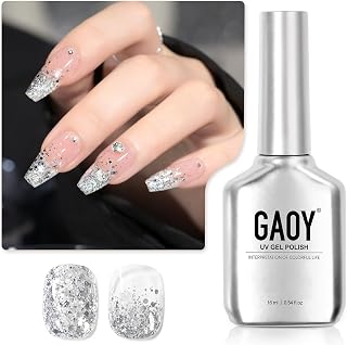 GAOY Glitter Gel Nail Polish, 16ml Silver Sparkly Gel Polish, Diamond Shiny Glitter Soak Off UV Light Cure for Nail Art Home DIY Manicure, 1348