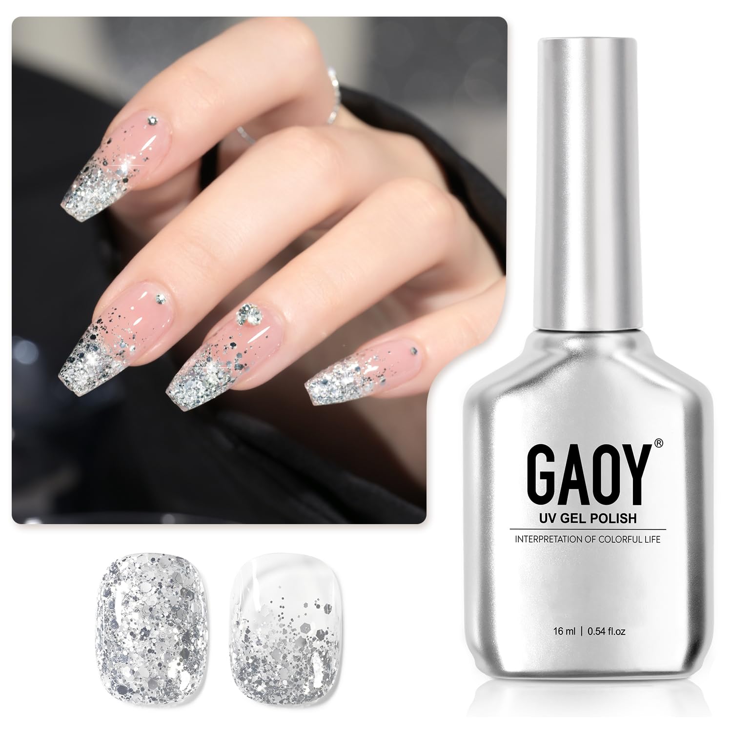 GAOY Shimmer Gel Nail Polish, 16ml Clear Glitter Gel Polish, UV Light Cure for Nail Art DIY at Home, 3023 Aqua Glimmer