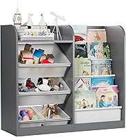 Vista 31 de Estantería de 4 niveles para niños de madera, estantería de cinco capas para libros de niños, estante de almacenamiento para bebés y niños pequeños