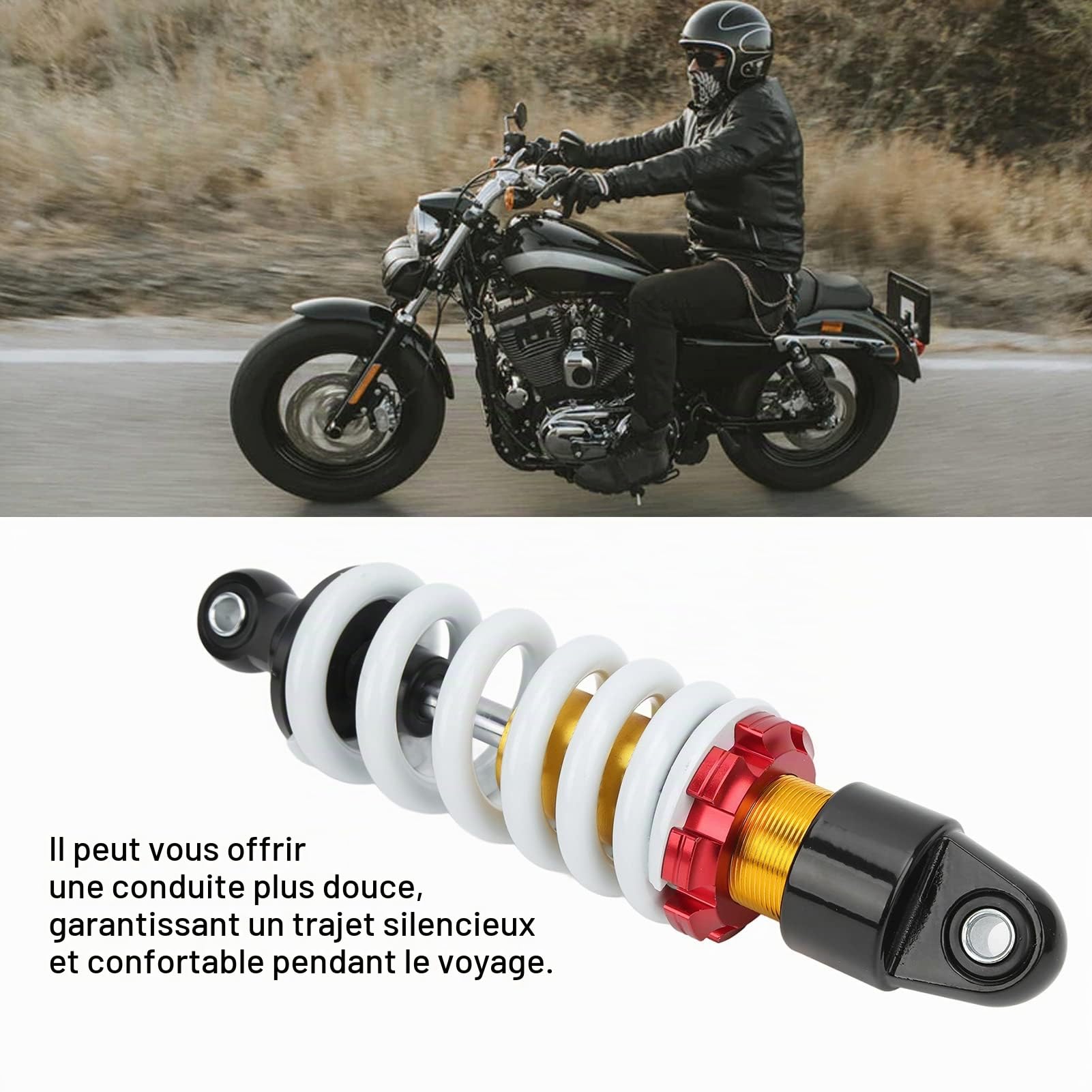 260mm Amortisseurs de Moto Suspension Arrière, Universel Amortisseur en Acier Aluminium, Ressort Hélicoïdal Réglable pour Motos, VTT, Scooters