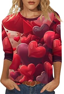 Womens Valentines Shirt,St. Valentines Outfits Women 2025 Spring Fashion 3/4 Length Sleeve Womens Tops Trendy