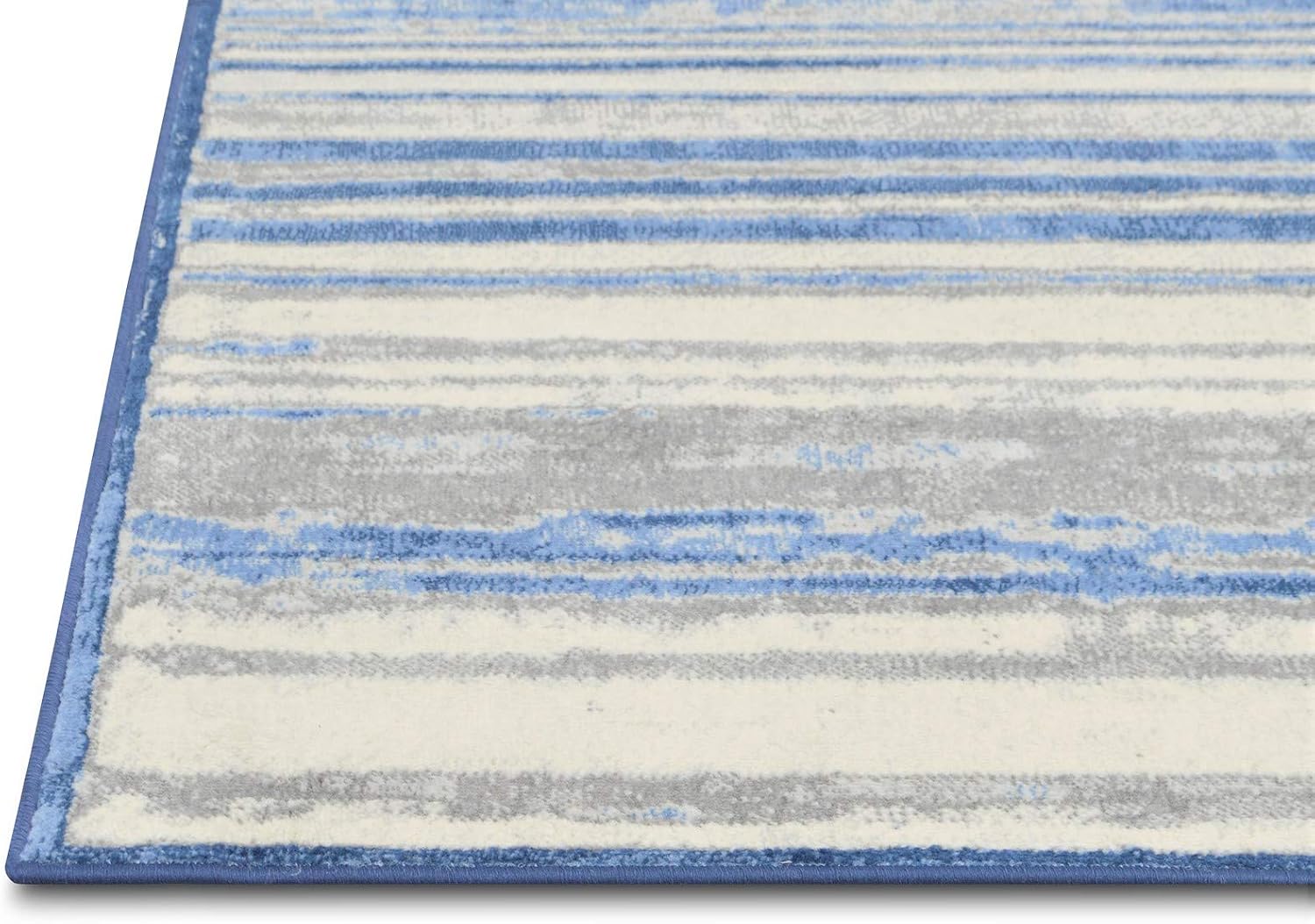 HR Blue & Silver Rugs Stripped Pattern Area Runner Rugs Contemporary Carpet Gray Ultra-Soft Luxury Living Room Area Rug