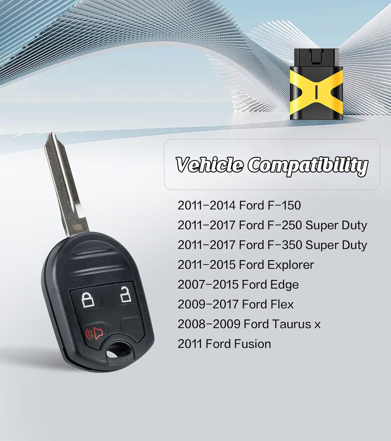 Uncut Head Key Fob 80 BIT 315MHZ Self Programmable Remote Control Replacement for 2011-2014 Ford F-150/F-250 with FCC: CWTWB1U793(CWTWB1U793 3BTN Self programmable Key Fob)