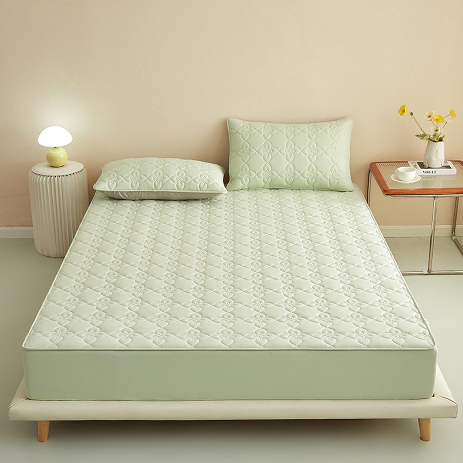 Wasserdichter Matratzenschoner,Atmungsaktiver Gestepptes Matratzenschoner,Rutschfester Verdickter Matratzenbezug,Maschinenwaschbar und Pflegeleicht(WaterGreen,200x220cm)