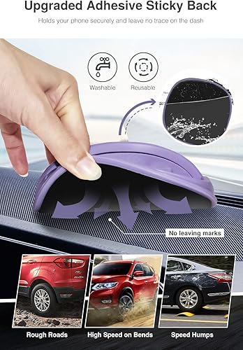 Miniatura 8 de Loncaster Soporte para teléfono de automóvil, color negro y morado, alfombrilla de silicona para varios tableros, soporte de teléfono antideslizante