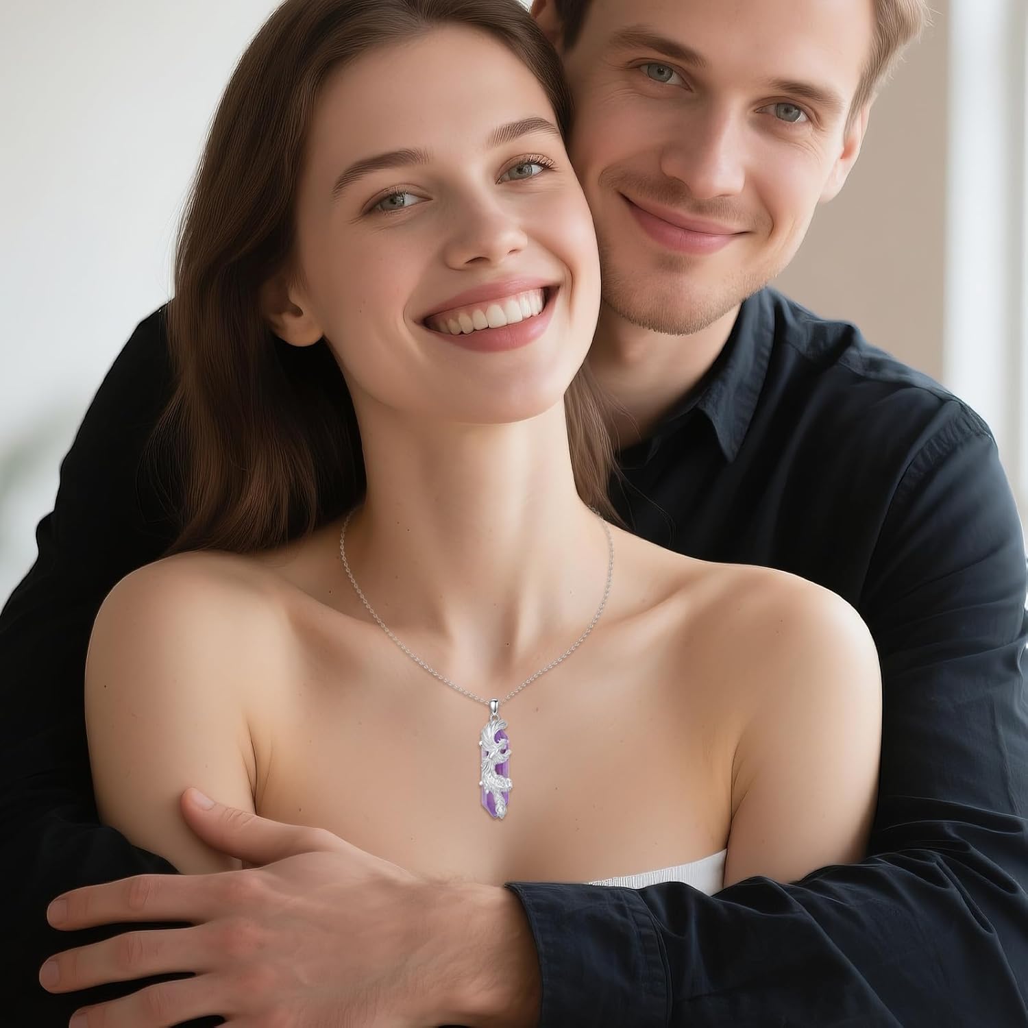 AOBOCO Phoenix Necklace for Women Men Sterling Silver with Amethyst Healing Crystal Phoenix Jewelry Protection Energy Amulet Jewelry Birthday Gifts - Image 5
